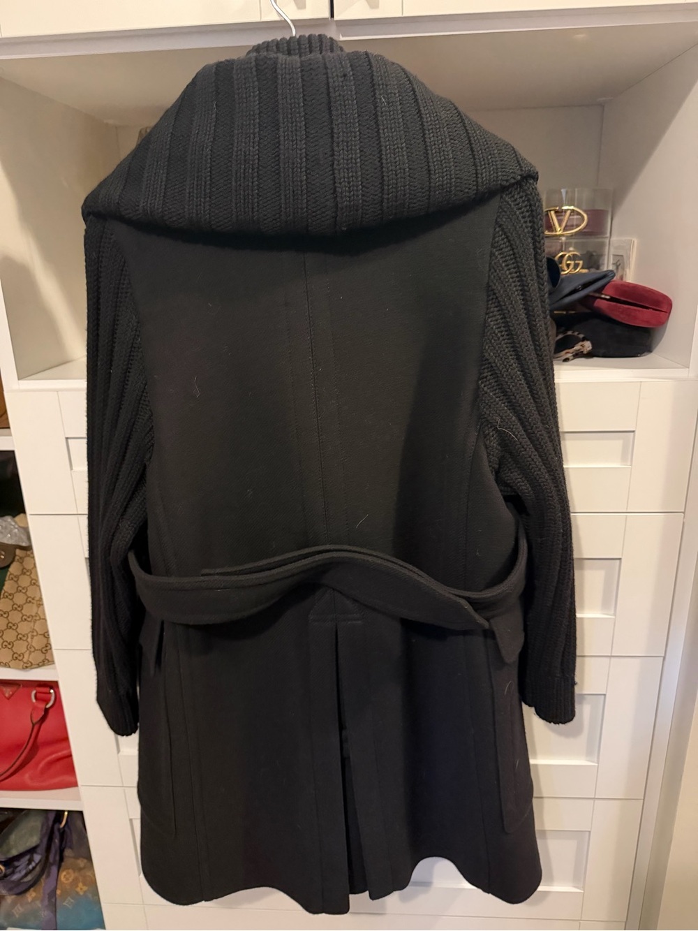 Burberry Black Wool-Blend Trench Coat with Knit Shawl Collar - Picture 7 of 8